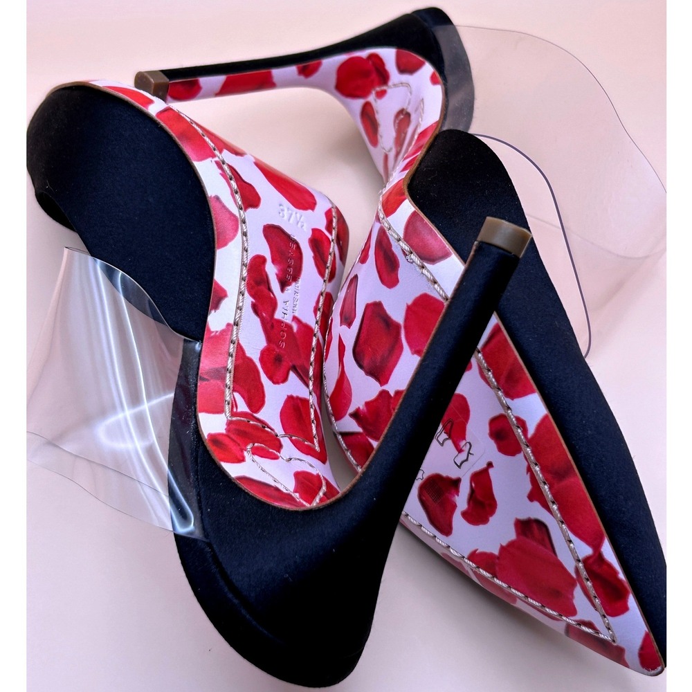 Sophia Webster Black Satin Rosita Mule Petal Print PVC Pump Heels Size 37.5 - Picture 7 of 12